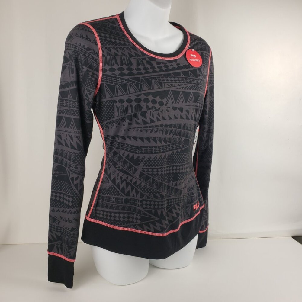 Fila XS Reversible Shirt Black Gray Orange Thumbhole Cuffs Athletic Women NWT